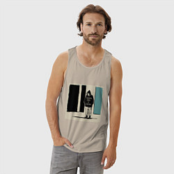 Майка мужская хлопок Человек в капюшонке с надписью про экзистенциальны, цвет: миндальный — фото 2