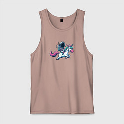 Майка мужская хлопок Космонавт едет верхом на единороге, цвет: пыльно-розовый