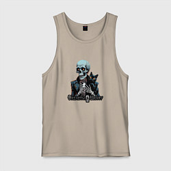 Майка мужская хлопок Арт котик и скелет, цвет: миндальный