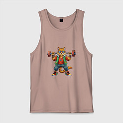 Майка мужская хлопок Крутой рыжий кото держит гантель, цвет: пыльно-розовый