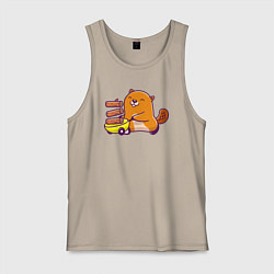 Майка мужская хлопок Весёлый бобёр строитель, цвет: миндальный