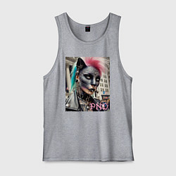 Майка мужская хлопок Девушка кошка - панк не умер, цвет: меланж