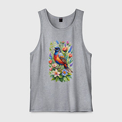 Майка мужская хлопок Расписной овсянковый кардинал, цвет: меланж