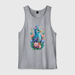 Майка мужская хлопок Голубая птица среди цветов, цвет: меланж
