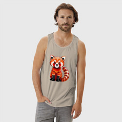 Майка мужская хлопок Красная панда с роскошным хвостом, цвет: миндальный — фото 2