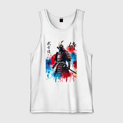 Майка мужская хлопок Японский самурай - акварель, цвет: белый