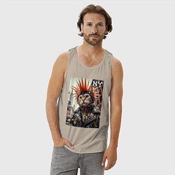 Майка мужская хлопок Котяра панк из Нью-Йорка - нейросеть, цвет: миндальный — фото 2