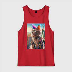 Майка мужская хлопок Funny cat punk from New York - ai art, цвет: красный