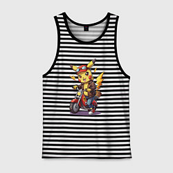 Мужская майка Пикачу на красном мотоцикле