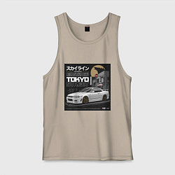 Майка мужская хлопок Nissan Skyline годзила, цвет: миндальный