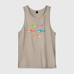 Майка мужская хлопок Акулы в стиле поп-арт, цвет: миндальный