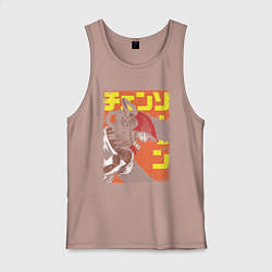 Майка мужская хлопок Человек-бензопила Денджи оранжевый, цвет: пыльно-розовый