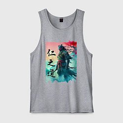 Майка мужская хлопок Japanese samurai - ghost of Tsushima sketch, цвет: меланж