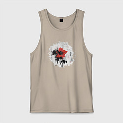 Майка мужская хлопок Большой красный цветок в китайском стиле, цвет: миндальный