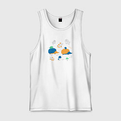 Майка мужская хлопок Ежики в лесу с веточками и грибами, цвет: белый