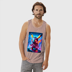 Майка мужская хлопок Ужасный пикачу - нейроарт неоновое свечение, цвет: пыльно-розовый — фото 2