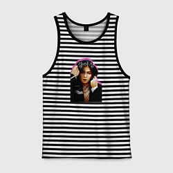 Майка мужская хлопок Kang Yeosang Ateez, цвет: черная тельняшка