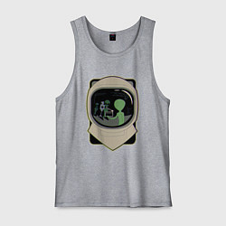 Майка мужская хлопок Шлем космонавта с пришельцами в отражении, цвет: меланж