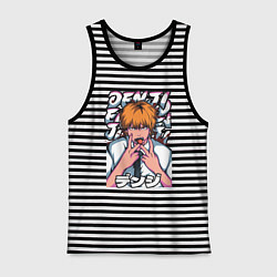 Майка мужская хлопок Человек-бензопила Denji язык, цвет: черная тельняшка