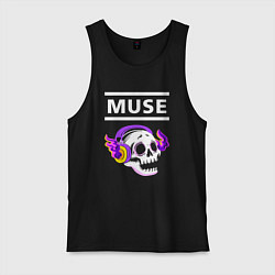 Майка мужская хлопок Muse - неоновый череп, цвет: черный