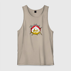 Майка мужская хлопок Герб Осетии на порванной ткани, цвет: миндальный