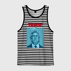 Майка мужская хлопок Трамп - челюсти, цвет: черная тельняшка