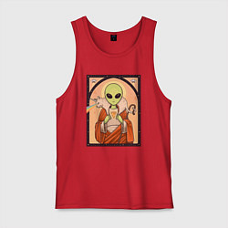 Майка мужская хлопок Пришелец и кот-единорог, цвет: красный