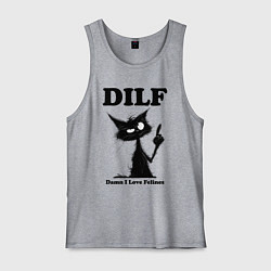 Майка мужская хлопок DILF damn I love felines, цвет: меланж