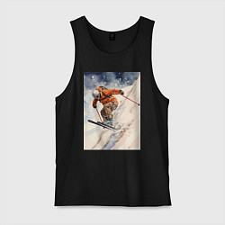 Майка мужская хлопок Горные лыжи спортсмен, цвет: черный