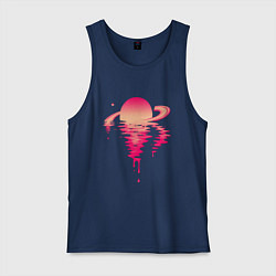 Майка мужская хлопок Вечер на Сатурне, цвет: тёмно-синий