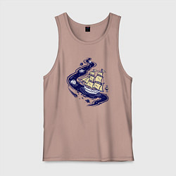 Майка мужская хлопок Парусник в космосе, цвет: пыльно-розовый