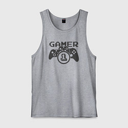 Майка мужская хлопок Геймер номер один, цвет: меланж