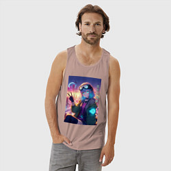 Майка мужская хлопок Кибер Марин - коллаба, цвет: пыльно-розовый — фото 2