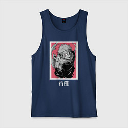 Майка мужская хлопок Магическая битва Сукуна розовый фон, цвет: тёмно-синий