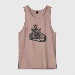 Майка мужская хлопок Мейн-кун байкер на мотоцикле чоппере кот, цвет: пыльно-розовый