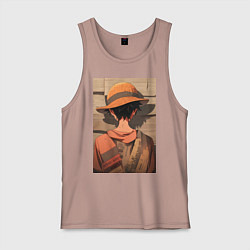 Майка мужская хлопок Ван-Пис Луффи стенгазета, цвет: пыльно-розовый