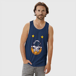Майка мужская хлопок Космонавтик на качелях, цвет: тёмно-синий — фото 2