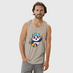 Майка мужская хлопок Skater panda, цвет: миндальный — фото 2