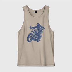 Майка мужская хлопок Голубь на мотоцикле чоппере байкер, цвет: миндальный