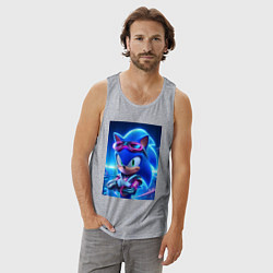 Майка мужская хлопок Крутой кибер ёжик - неоновое свечение, цвет: меланж — фото 2