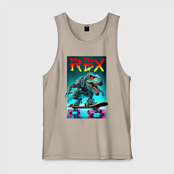 Майка мужская хлопок Tyrannosaur rex on a skateboard - ai art fantasy, цвет: миндальный