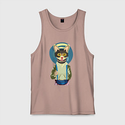 Майка мужская хлопок Котик в медитации, цвет: пыльно-розовый