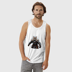 Майка мужская хлопок Viking strong cat, цвет: белый — фото 2