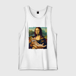 Майка мужская хлопок Мона Лиза с рыжим котом, цвет: белый