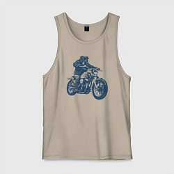 Майка мужская хлопок Ротвейлер байкер на мотоцикле чоппере, цвет: миндальный