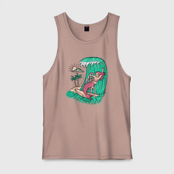 Майка мужская хлопок Серфер и русалка, цвет: пыльно-розовый