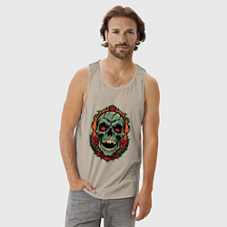 Майка мужская хлопок Череп в стиле тату, цвет: миндальный — фото 2