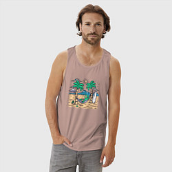 Майка мужская хлопок Инопланетянин на пляже, цвет: пыльно-розовый — фото 2