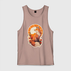 Майка мужская хлопок Лиса и солнце в японском стиле, цвет: пыльно-розовый