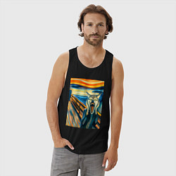 Майка мужская хлопок Волк кричит на картине Эдварда Мунка - мем искусст, цвет: черный — фото 2